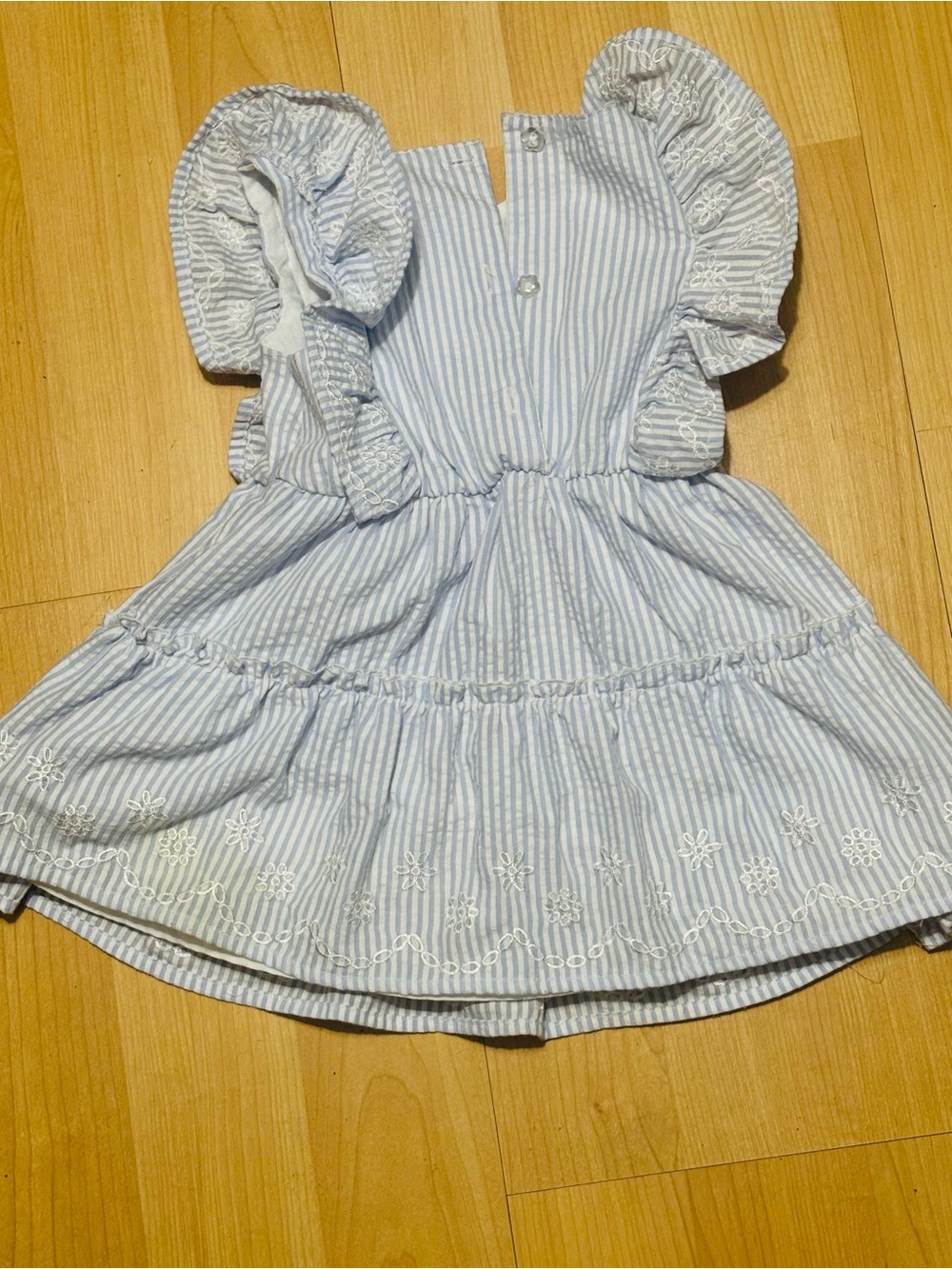 Blue Stripe Ruffle Sleeve Kids Dress